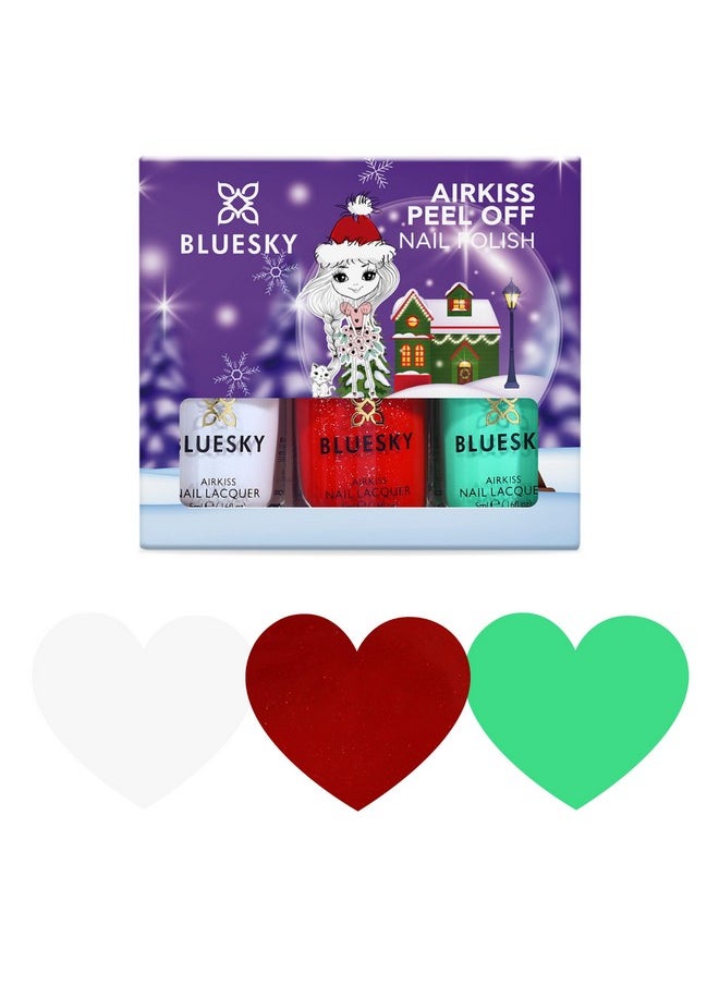 Bluesky Kids Glossy Finish Nail Varnish Set Christmas Candy Cane Collection. Green,White,Red. Easy Peel-Off,Non-Toxic,Water- Based,Polish For,Gift,3 X 5Ml Stickers  - Image 1