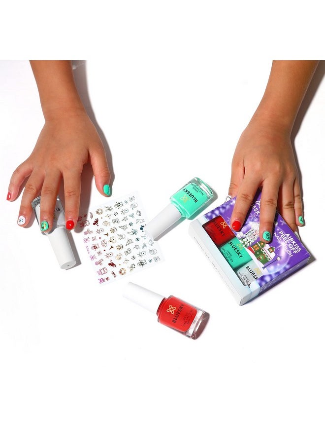 Bluesky Kids Glossy Finish Nail Varnish Set Christmas Candy Cane Collection. Green,White,Red. Easy Peel-Off,Non-Toxic,Water- Based,Polish For,Gift,3 X 5Ml Stickers  - Image 3