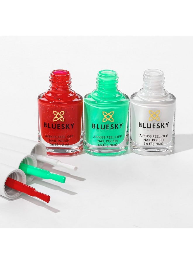 Bluesky Kids Glossy Finish Nail Varnish Set Christmas Candy Cane Collection. Green,White,Red. Easy Peel-Off,Non-Toxic,Water- Based,Polish For,Gift,3 X 5Ml Stickers  - Image 4