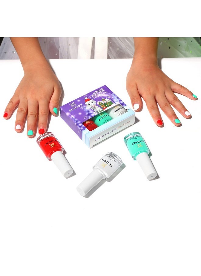 Bluesky Kids Glossy Finish Nail Varnish Set Christmas Candy Cane Collection. Green,White,Red. Easy Peel-Off,Non-Toxic,Water- Based,Polish For,Gift,3 X 5Ml Stickers  - Image 5