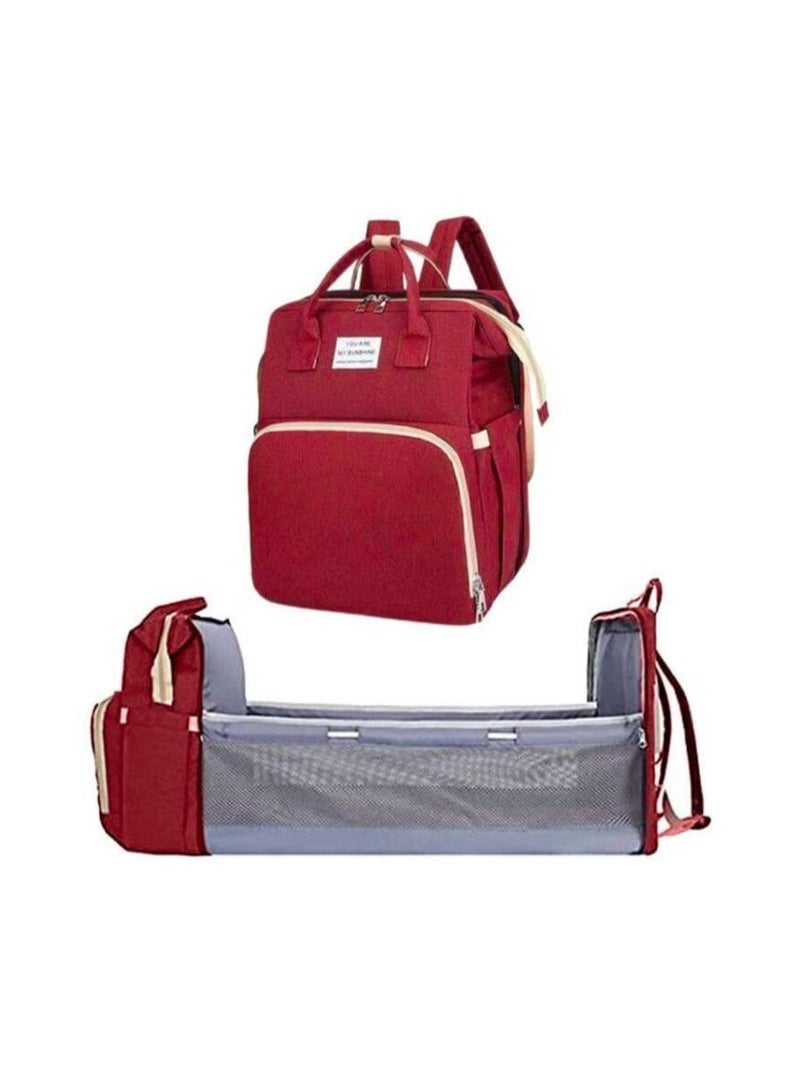 eBasket 3-in-1 baby crib bag to carry all of the baby's personal belongings, with a large capacity, USB port, changing mat and crib for easy baby sleeping outside the home (dark red) - Image 1