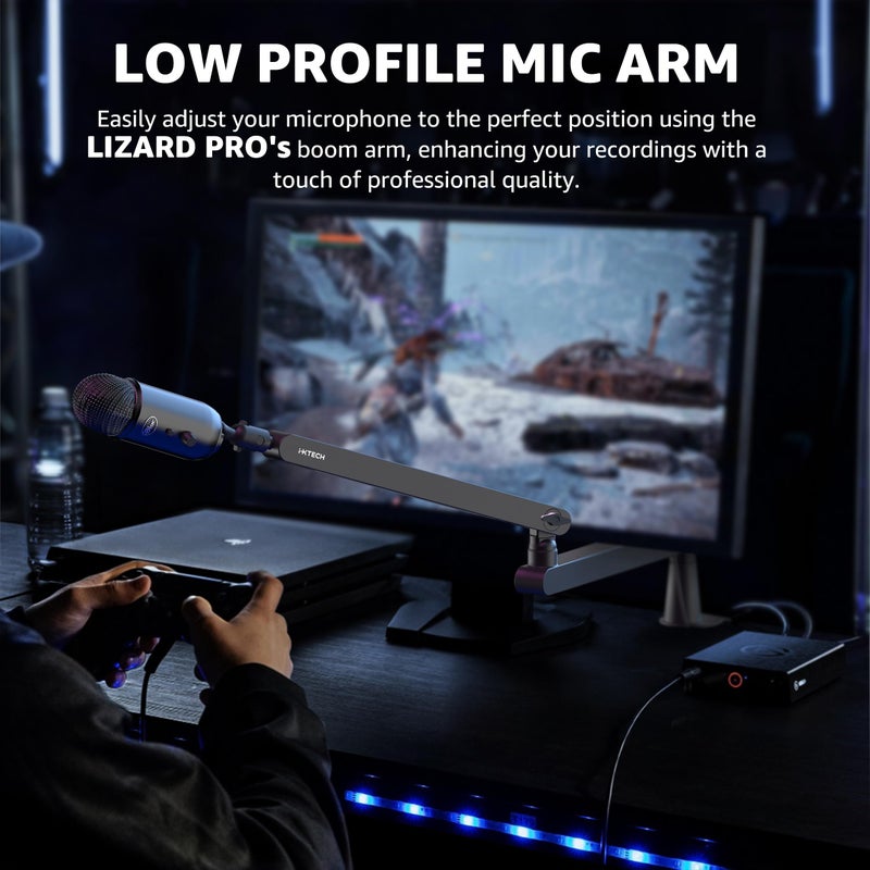 i-XTECH ذراع ميكروفون IXTECH ميكروفون حامل منخفض الملف الشخصي قابل للتعديل لميكروفونات Blue Yeti وShure Sm7b وHyperx QuadCast وRode وFifine وAt2020 ذراع ميكروفون 360Â° للألعاب والبودكاست. - Image 5