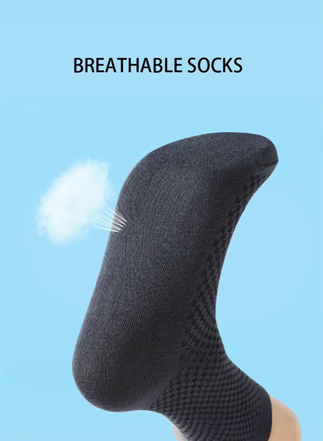 شبيلي جوارب من ألياف الخيزران للرجال بطول الكاحل (طقم من 5 أزواج: كحلي، رمادي حديدي، أزرق رمادي، أسود، فضي رمادي)، قابلة للتنفس وطاردة للرطوبة، برباط مطاطي مرن، مضادة للروائح ولا تكوّن الوبر، للاستخدام اليومي والسفر - Image 4