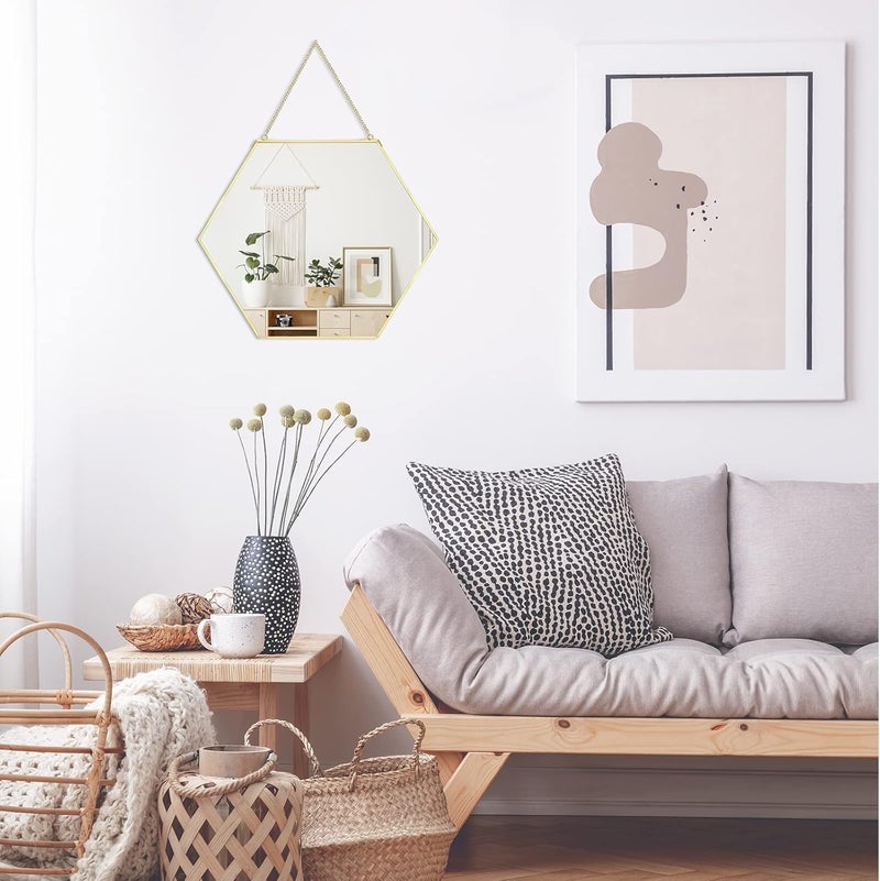 LONGWIN Hanging Wall Hexagon Mirror Decor Gold Geometric Mirror with Chain for Bathroom Bedroom Living Room 15.7"x 13.6" - Image 5