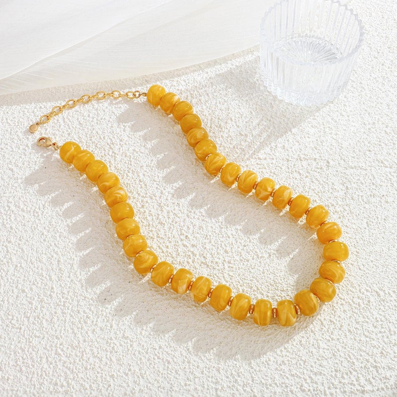 INNERDIVA Chunky Beaded Necklace for Women Statement Big Large Light Yellow Bead Choker Necklaces Trendy Summer Beach Beachy Womens Charm Jewelry Boho Colorful Resin Gemstone Necklace Prom Accessories - Image 3