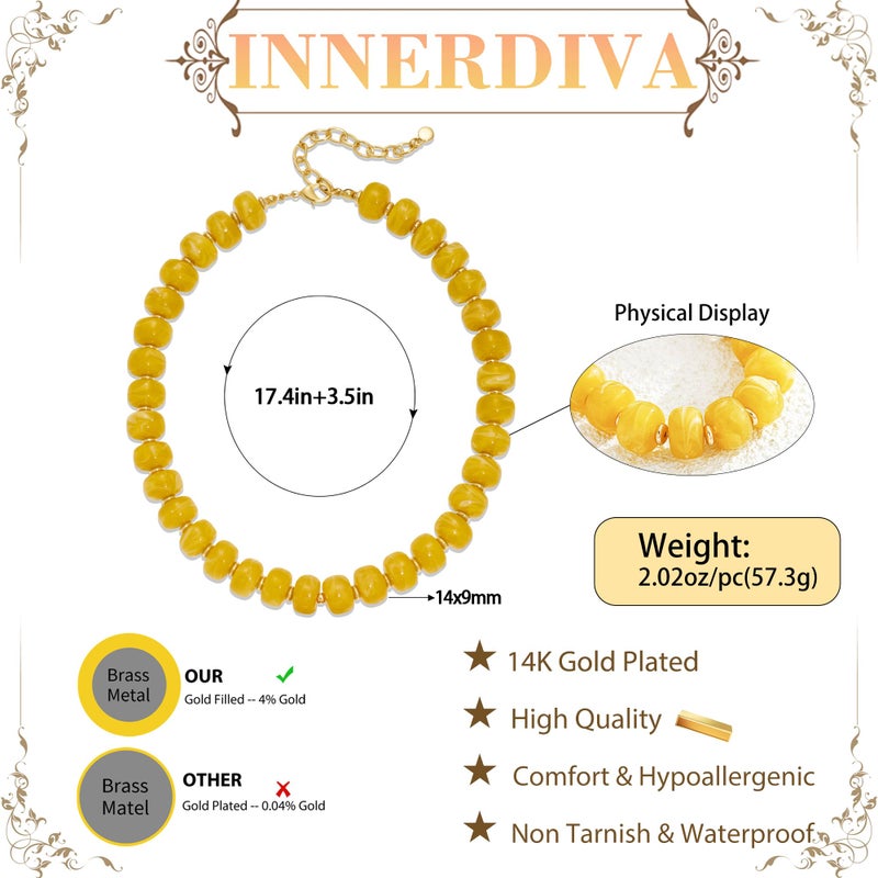 INNERDIVA Chunky Beaded Necklace for Women Statement Big Large Light Yellow Bead Choker Necklaces Trendy Summer Beach Beachy Womens Charm Jewelry Boho Colorful Resin Gemstone Necklace Prom Accessories - Image 4