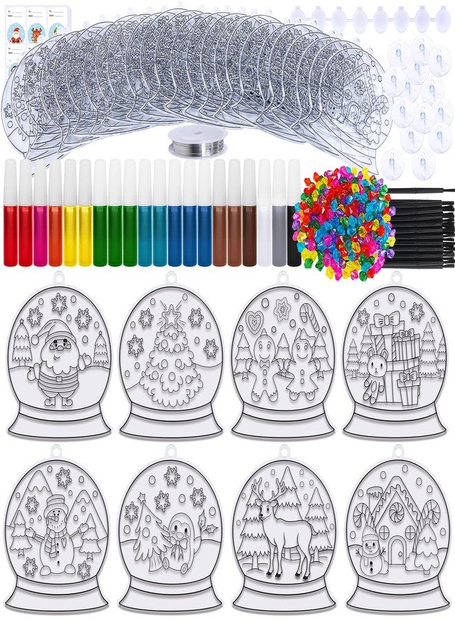 Winlyn زينة كرات الثلج الشمسية من وينلين 24 مجموعة لعيد الميلاد، زينة DIY للرسم على النوافذ، مجموعات حرفية لكرات الثلج الشمسية لعيد الميلاد للأطفال، زينة لحفلات الفصول الدراسية في العطلات، مشروع فني - Image 2