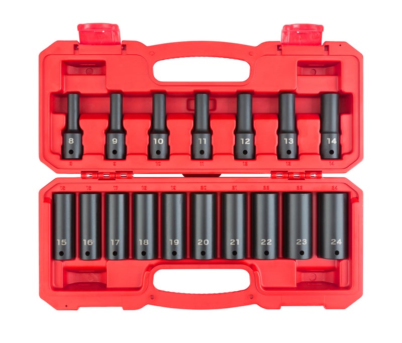TEKTON 12 Inch Drive Deep 6Point Impact Socket Set with Case 17Piece 824 mm SID92329