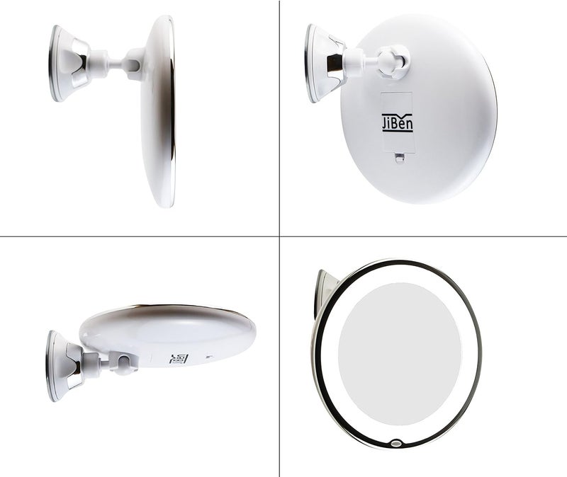 جي بين مرآة مكياج مكبرة 10 مرات من جيبين مع إضاءة LED وكوب شفط قفل الطاقة، ضوء منتشر ساطع. قابل للفصل والتفكيك - Image 2