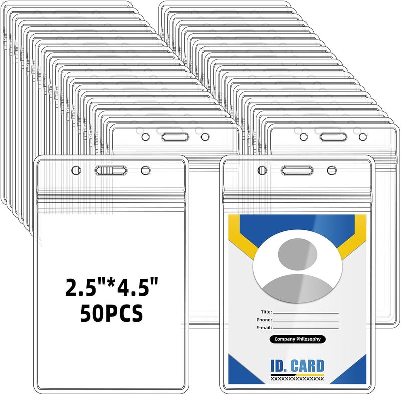 Glarks 50Pcs PVC ID Badge Holders Clear Plastic Horizontal Name Tag Holders for Waterproof ID Holder Bulk, ID Card Holder, Name Badge Holder, Name Tag - Image 1