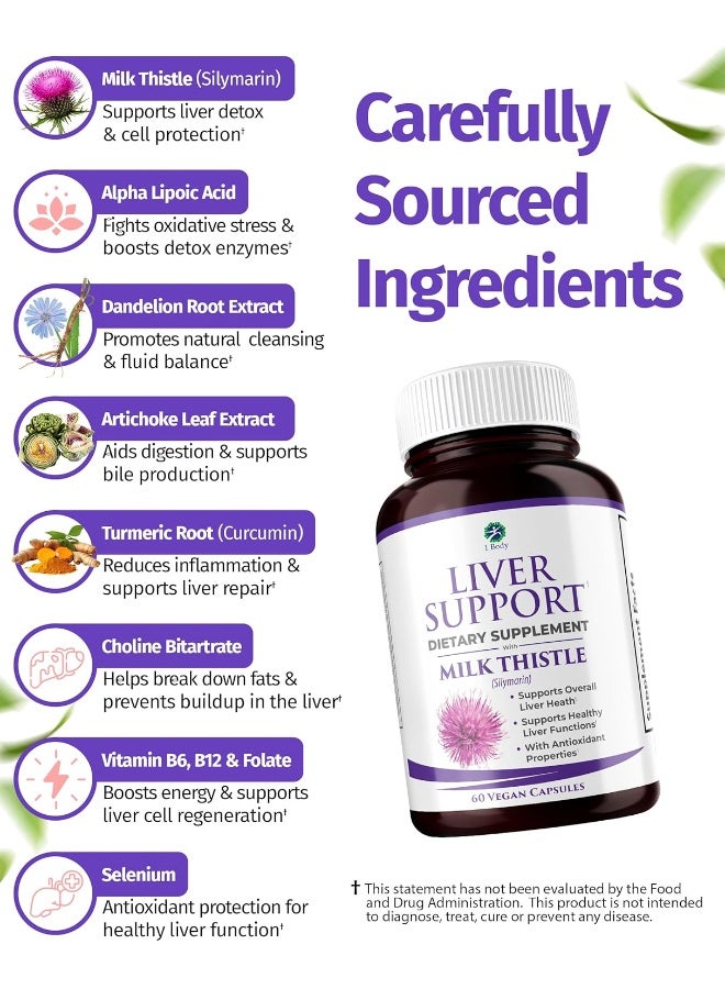 1 بادي تطهير الكبد ودعم الملحق، مستخلص الشوك الحليب، 60 كبسولة نباتية - Image 3