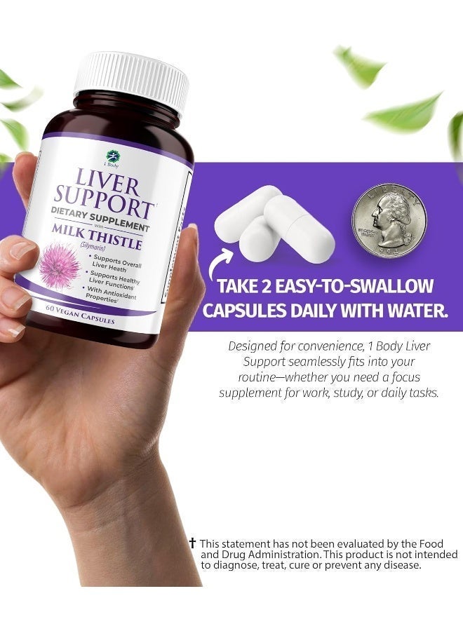 1 Body Liver Cleanse and Support Supplement – Milk Thistle Extract (Silymarin), Turmeric Curcumin, Dandelion Root, Artichoke, N Acetyl L Cysteine, Vitamin B12 and More in 2 Vegetarian Capsules - Image 3