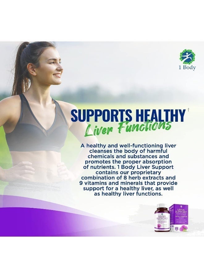 1 Body Liver Cleanse and Support Supplement – Milk Thistle Extract (Silymarin), Turmeric Curcumin, Dandelion Root, Artichoke, N Acetyl L Cysteine, Vitamin B12 and More in 2 Vegetarian Capsules - Image 2