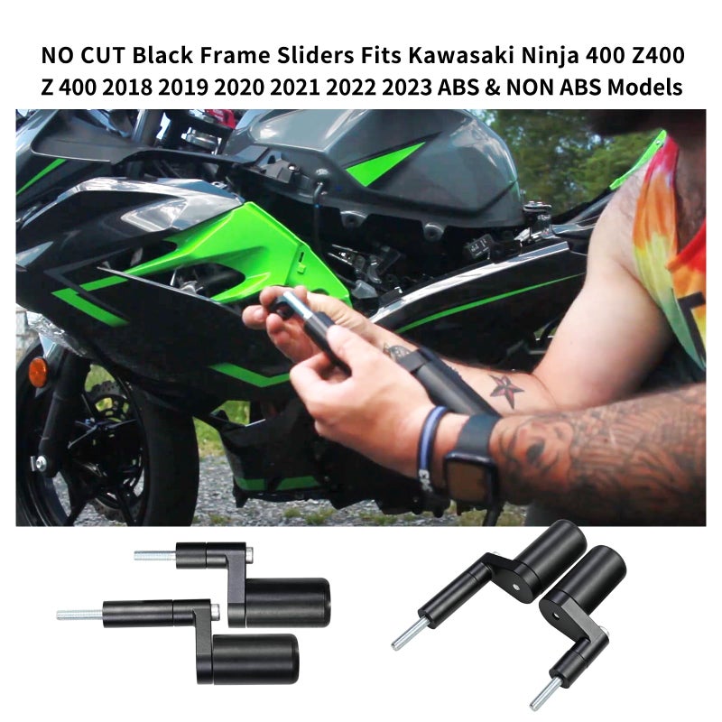 Vanshly NO CUT Black Frame Sliders Fits Kawasaki Ninja 400 Z400 Z 400 2018 2019 2020 2021 2022 2023 ABS & NON ABS Models 750-4159 - Image 2