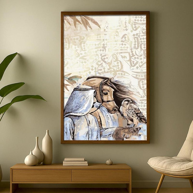 Marktna One canvas painting with a Najdi art design and a hollow frame, measuring (50×70), one piece - Image 1