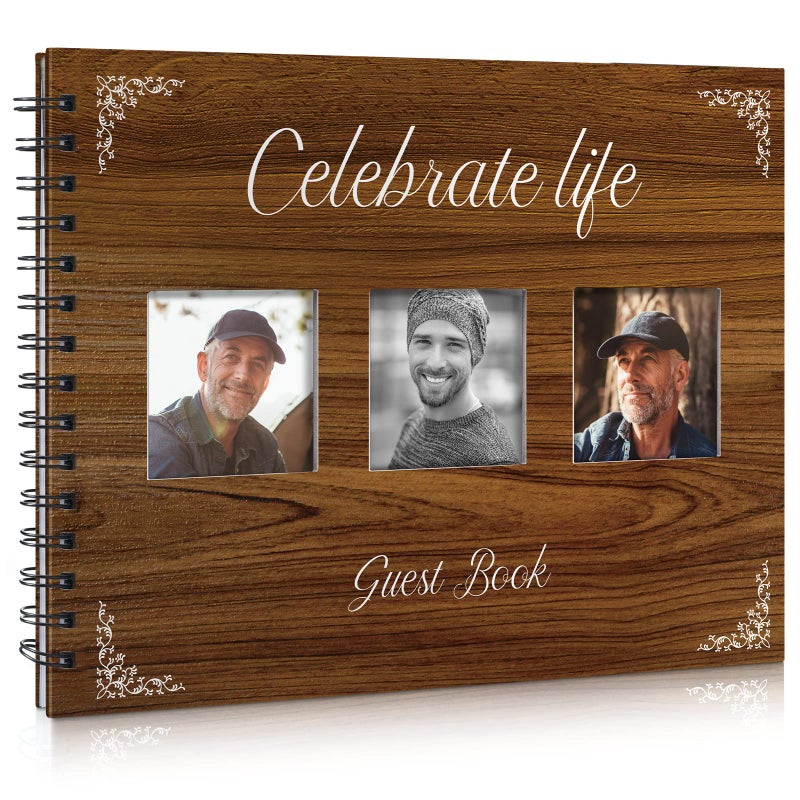 Kathfly Kathfly Funeral Guest Books with Picture Pocket for Memorial Service Celebration of Life Memory Book for Funeral for Address Name 48 Pages 96 Sheets 11 x 85 InchWood Grain