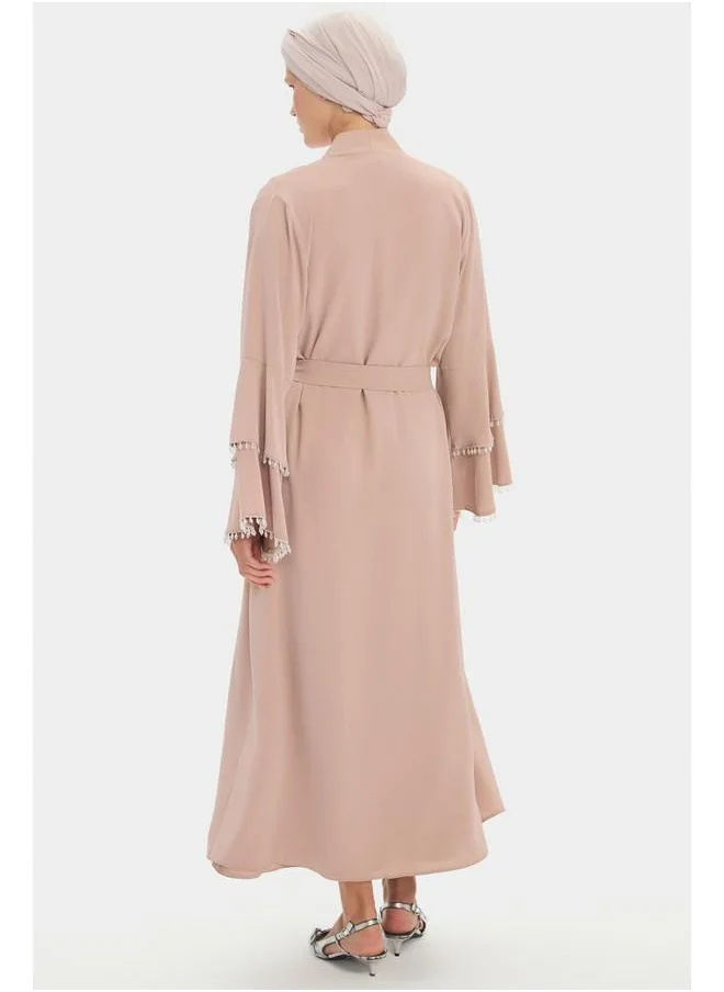 جون June Women Stone Detailed Flowy Abaya Beige