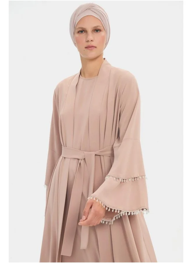 جون June Women Stone Detailed Flowy Abaya Beige