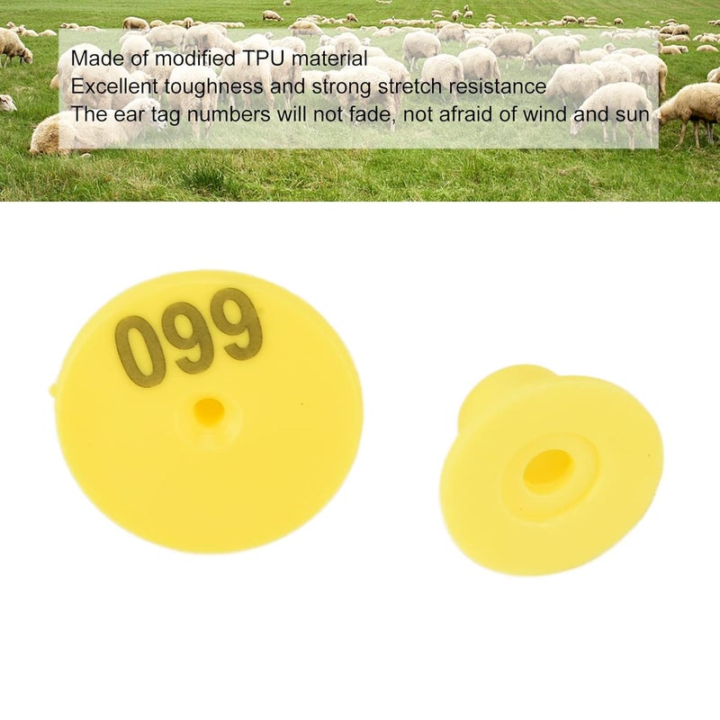 Yellow Livestock Ear Tags 100Pcs with Numbers Anti Dropping TPU for Pigs Sheep Foxes Includes Copper Nails - Image 5