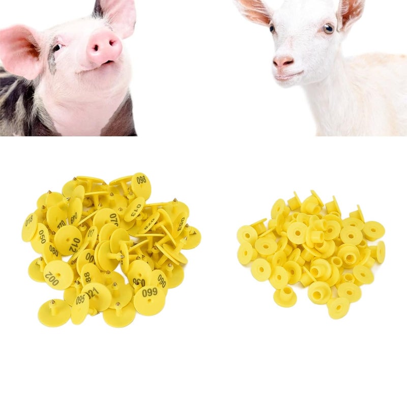 Yellow Livestock Ear Tags 100Pcs with Numbers Anti Dropping TPU for Pigs Sheep Foxes Includes Copper Nails - Image 4