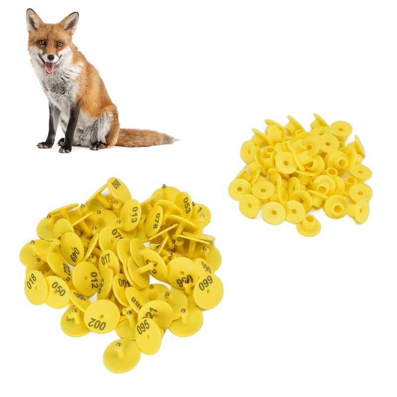 Yellow Livestock Ear Tags 100Pcs with Numbers Anti Dropping TPU for Pigs Sheep Foxes Includes Copper Nails - Image 3