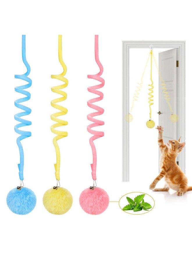 Potaroma Hanging Fluffy Cat Catnip Ball Toys 3 Pcs with Bell, Interactive Cat Teaser Retractable Toys Indoor Kitten Play Chase Exercise Physical Stimulation - Image 1