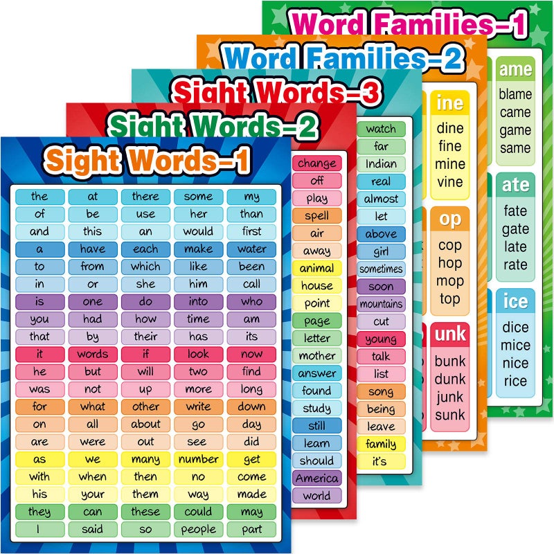 Outus Educational Posters Sight Words and Word Families Posters Educational Charts, Classroom Decorations Learning Charts for Preschool, Kindergarten, Nursery, Homeschool, Playroom Decor - Image 1