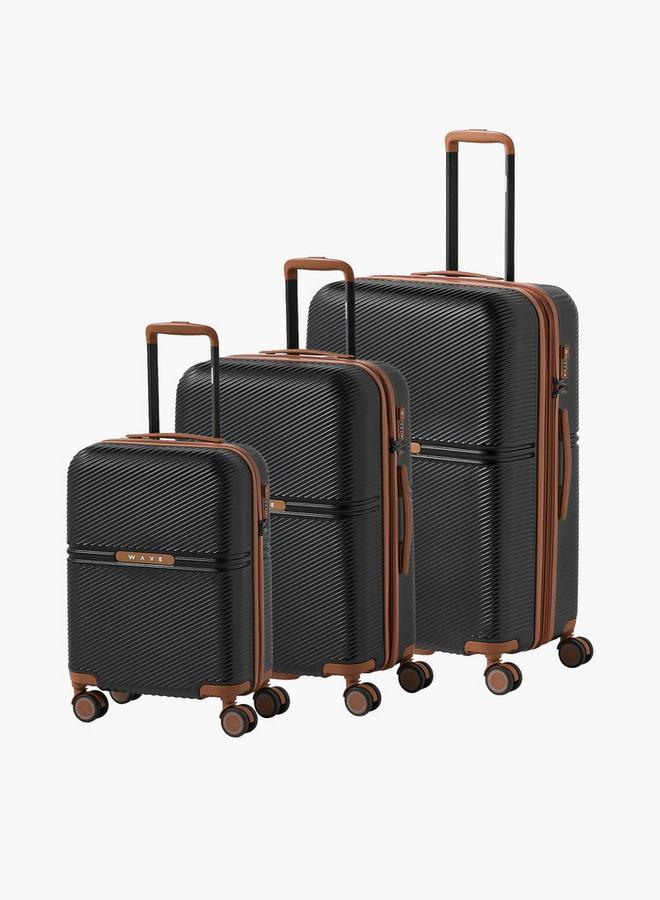 Wave 3-Piece Textured Hardcase Luggage Trolley With Retractable Handle Set - Image 1