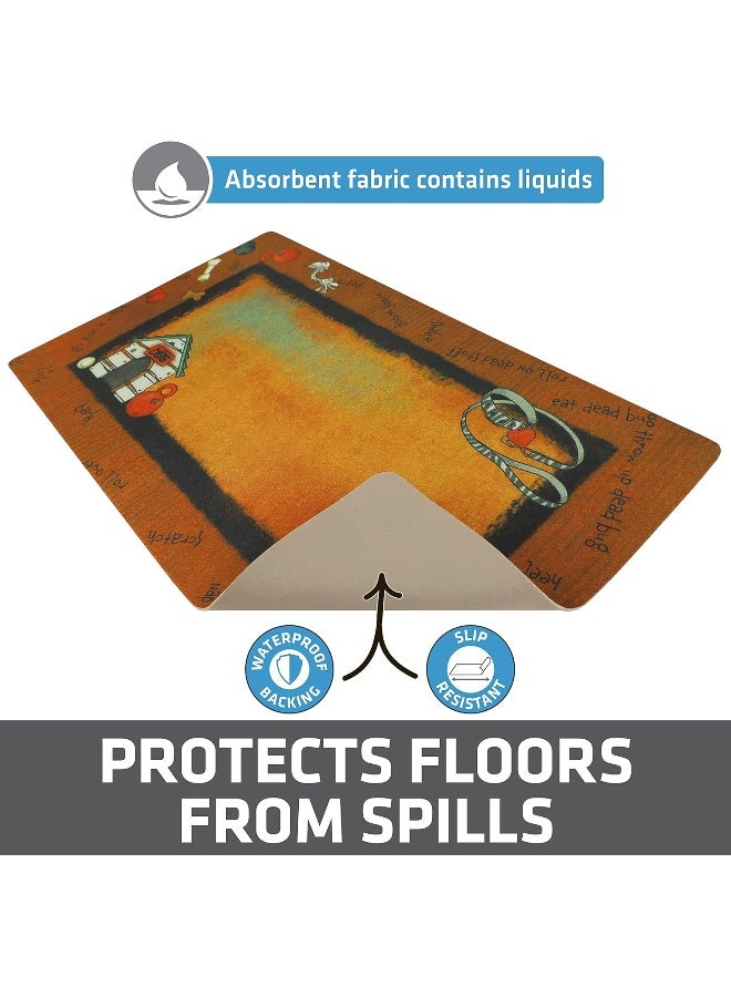 Drymate Dog Bowl Placemat, Pet Food Feeding Mat - Absorbent Fabric, Waterproof Backing, Slip-Resistant - Machine Washable/Durable (USA Made) (12â€ x 20â€) (Rust Stripe Border) - Image 1