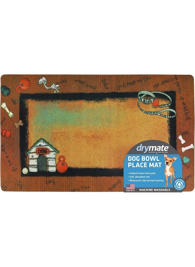 Drymate Dog Bowl Placemat, Pet Food Feeding Mat - Absorbent Fabric, Waterproof Backing, Slip-Resistant - Machine Washable/Durable (USA Made) (12â€ x 20â€) (Rust Stripe Border) - Image 2