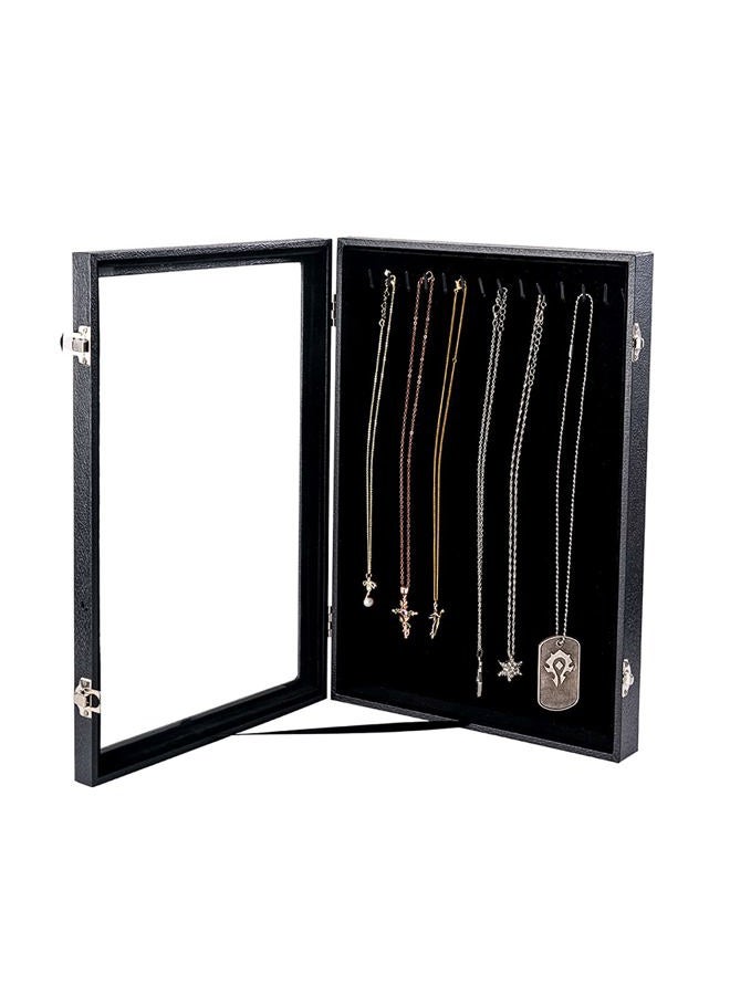 Kanwoder Vertical Necklace Holder Organizer,Necklace Storage,Necklace Organizer Box,Jewelry Tray with Glass Lid (Black Velvet) - Image 1