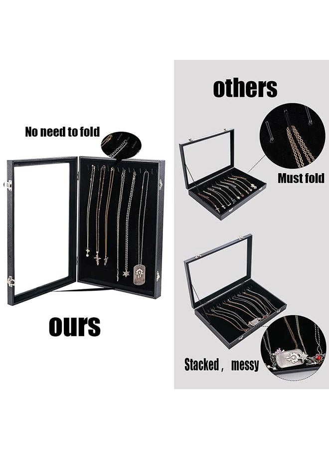 Kanwoder Vertical Necklace Holder Organizer,Necklace Storage,Necklace Organizer Box,Jewelry Tray with Glass Lid (Black Velvet) - Image 3