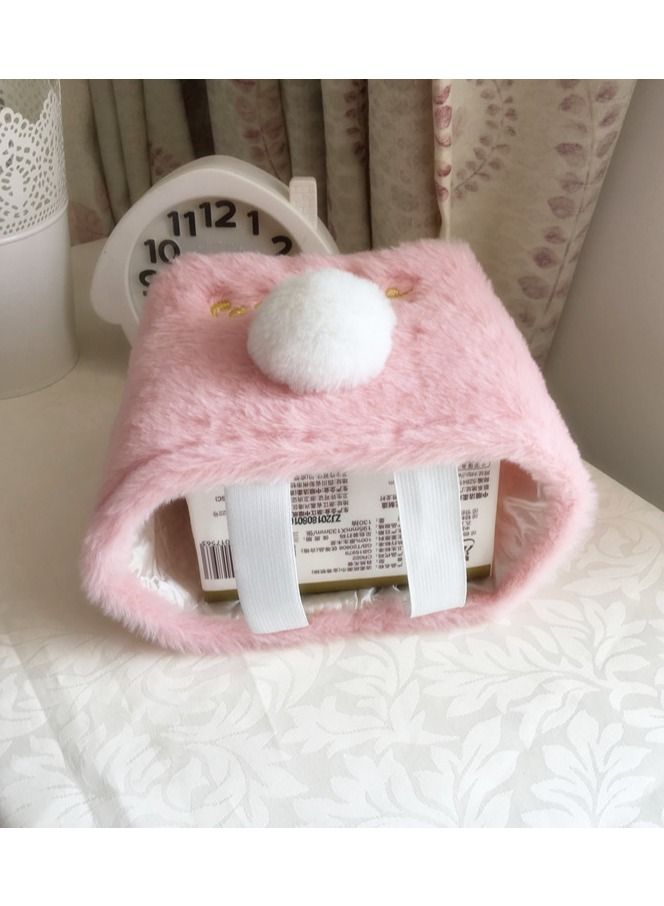 Loquat Rabbit Ears Plush Tissue Round Box Pink - Image 2