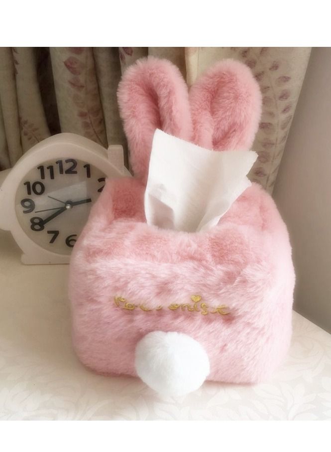 Loquat Rabbit Ears Plush Tissue Round Box Pink - Image 1