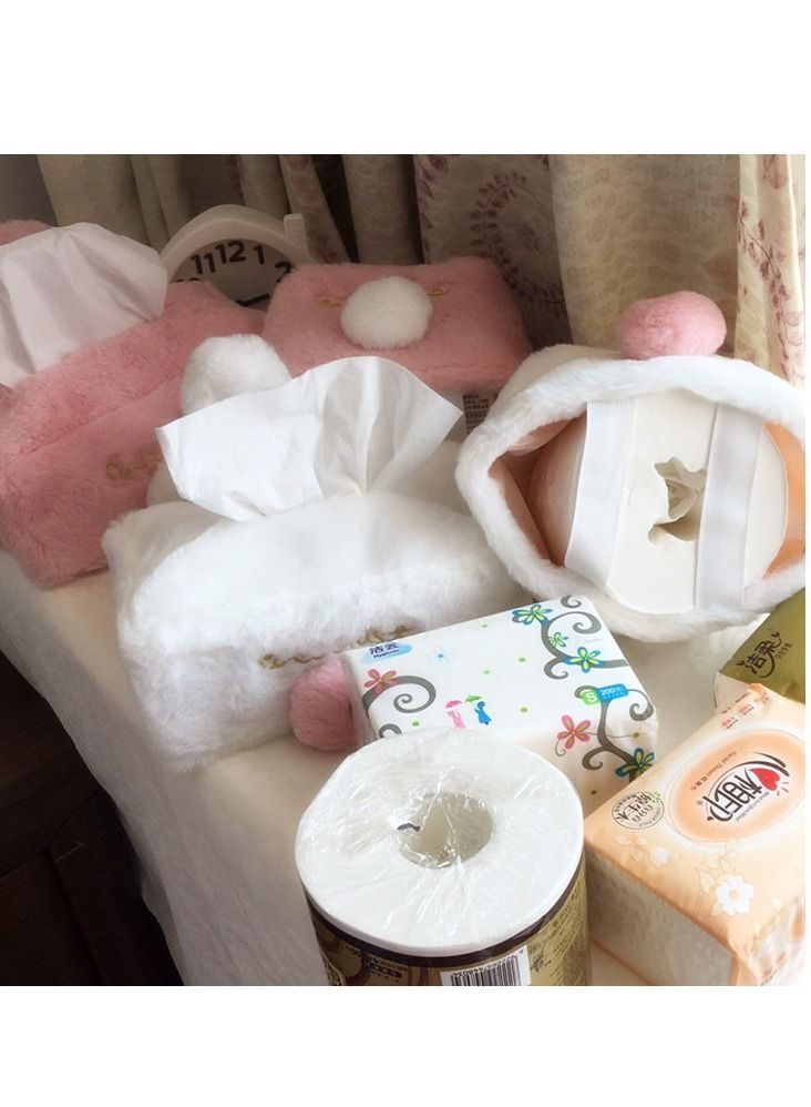 Loquat Rabbit Ears Plush Tissue Round Box Pink - Image 3