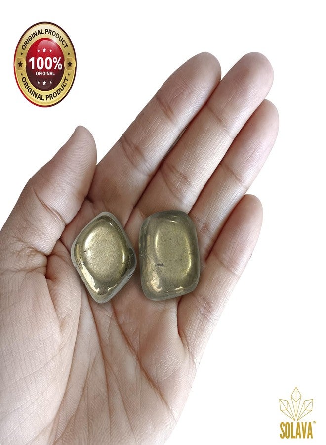 SOLAVA حجر البيريت الأصلي المصقول - أحجار كريستال البيريت الذهبي الطبيعي المشحون، مصقولة لجذب المال، والشفاء، وقوة الإرادة، وفن الفاستو، والأعمال - قطعتان - Image 4