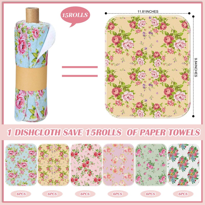 Noveread 36 Pack Reusable Cleaning Cloths Washable Cotton Kitchen Dish Towels for Home Party Supplies Bulk, 9.84x11.81in (Countryside Flowers) - Image 2