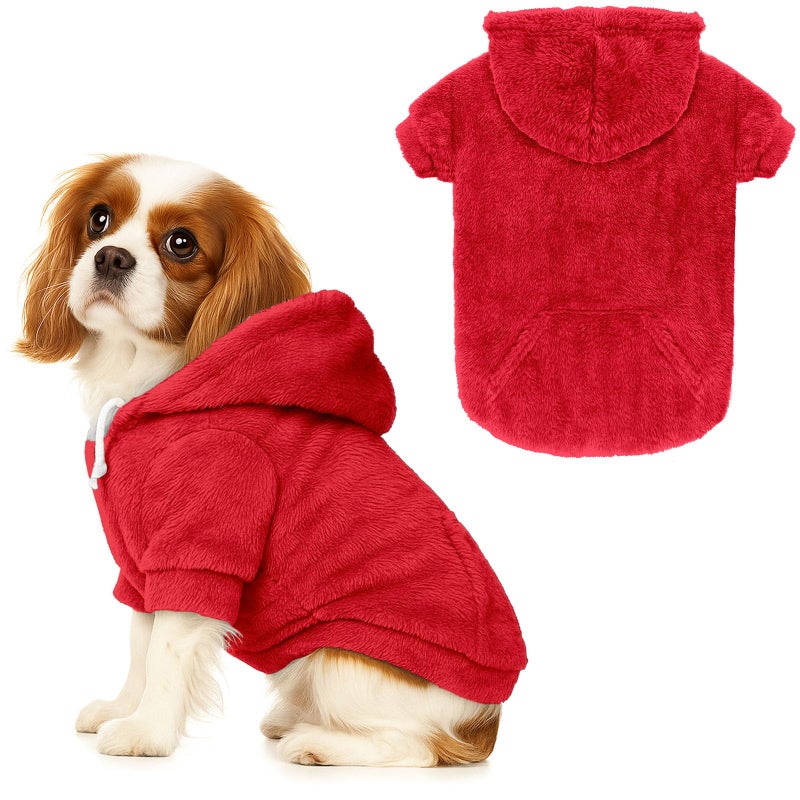 Waoduld Dog Sweaters,Dog Hoodie,Warm Fuzzy Fleece Sweatshirt with Hood & Pocket,Leash Hole,Cozy Cold Weather Pet Clothes Sweater for Small,Medium,and Large Dogs(Red,M) - Image 1