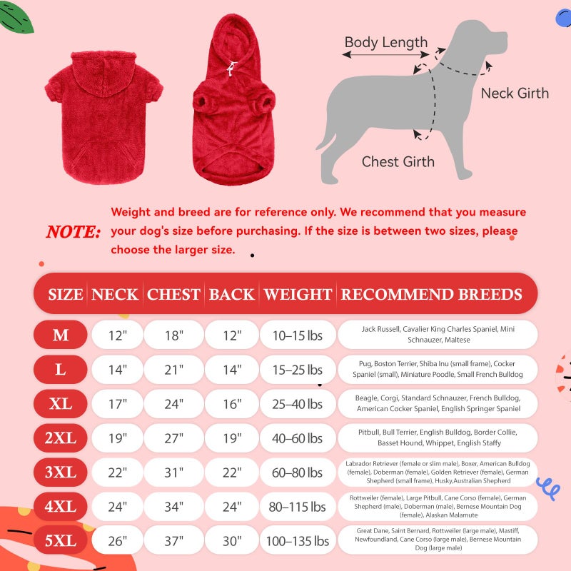 Waoduld Dog Sweaters,Dog Hoodie,Warm Fuzzy Fleece Sweatshirt with Hood & Pocket,Leash Hole,Cozy Cold Weather Pet Clothes Sweater for Small,Medium,and Large Dogs(Red,M) - Image 3