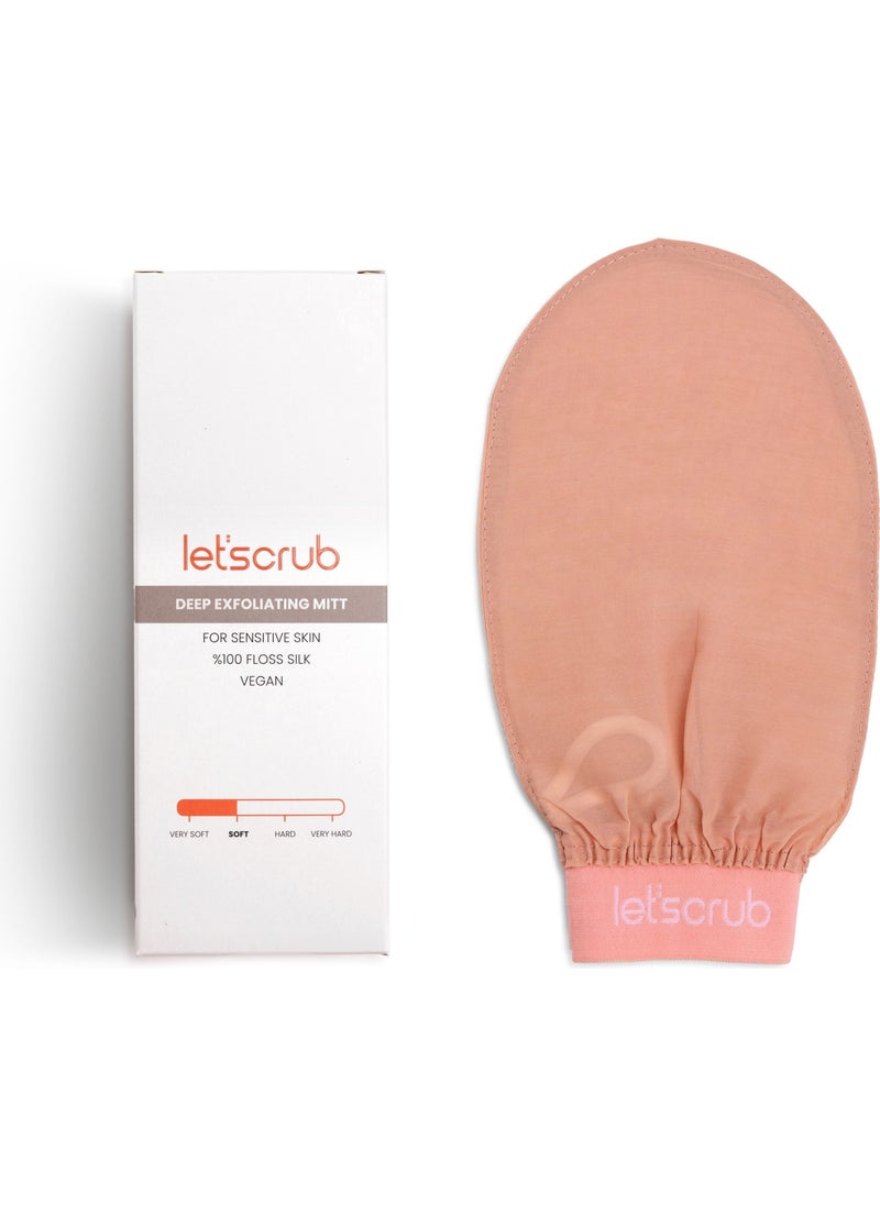 LET'SCRUB Beige Elastic Bath Shower Scrub Exfoliating Glove 100% Flush Silk For Sensitive Skin  - Image 3