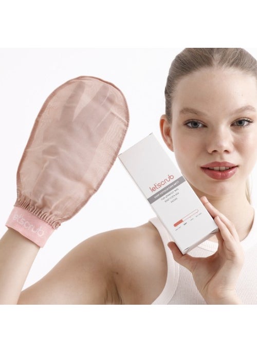 LET'SCRUB Beige Elastic Bath Shower Scrub Exfoliating Glove 100% Flush Silk For Sensitive Skin  - Image 4