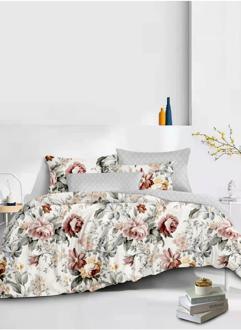 Donetella Printed Duvet Set, Queen Size 200x230 cm - 6-Pcs Bed Set, Microfiber Fabric - 1 Duvet Cover, 1 Fitted Sheet, 2 Pillow Shams, 2 Pillowcases (Filler Not Included)