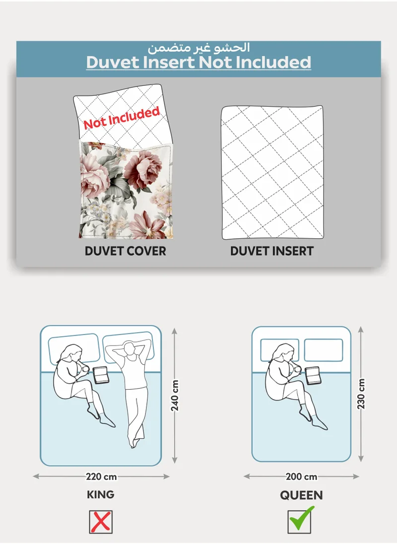 Donetella Printed Duvet Set, Queen Size 200x230 cm - 6-Pcs Bed Set, Microfiber Fabric - 1 Duvet Cover, 1 Fitted Sheet, 2 Pillow Shams, 2 Pillowcases (Filler Not Included)
