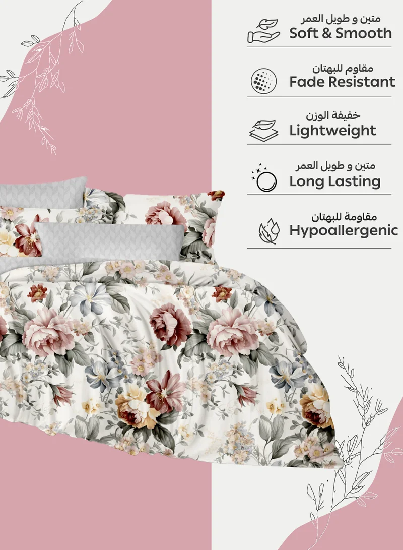 Donetella Printed Duvet Set, Queen Size 200x230 cm - 6-Pcs Bed Set, Microfiber Fabric - 1 Duvet Cover, 1 Fitted Sheet, 2 Pillow Shams, 2 Pillowcases (Filler Not Included)