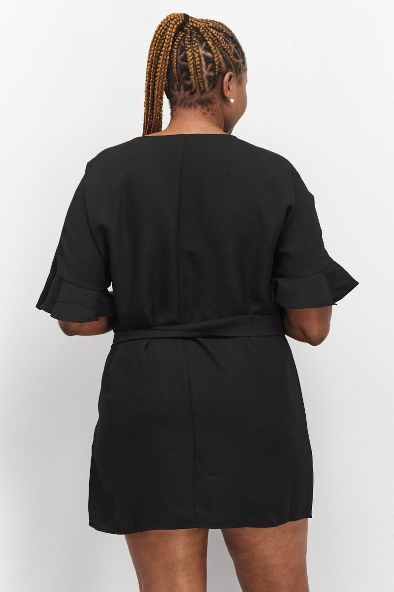 TWINSET Women Plain Belted Midi Dress, Black - Image 3