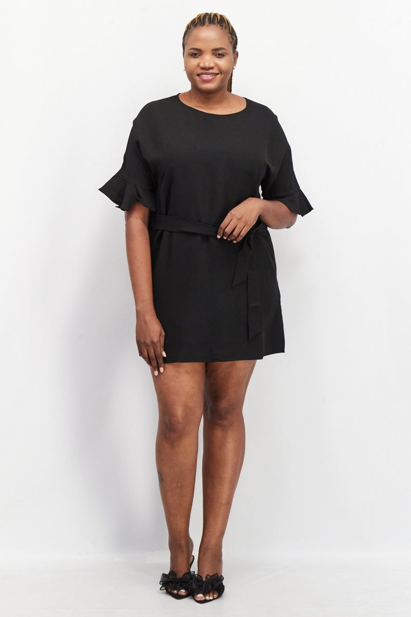 TWINSET Women Plain Belted Midi Dress, Black - Image 4