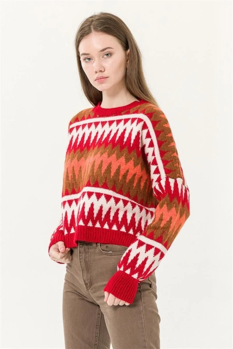 فاشن فريندز 24K0208K1 Women's Patterned Sweater