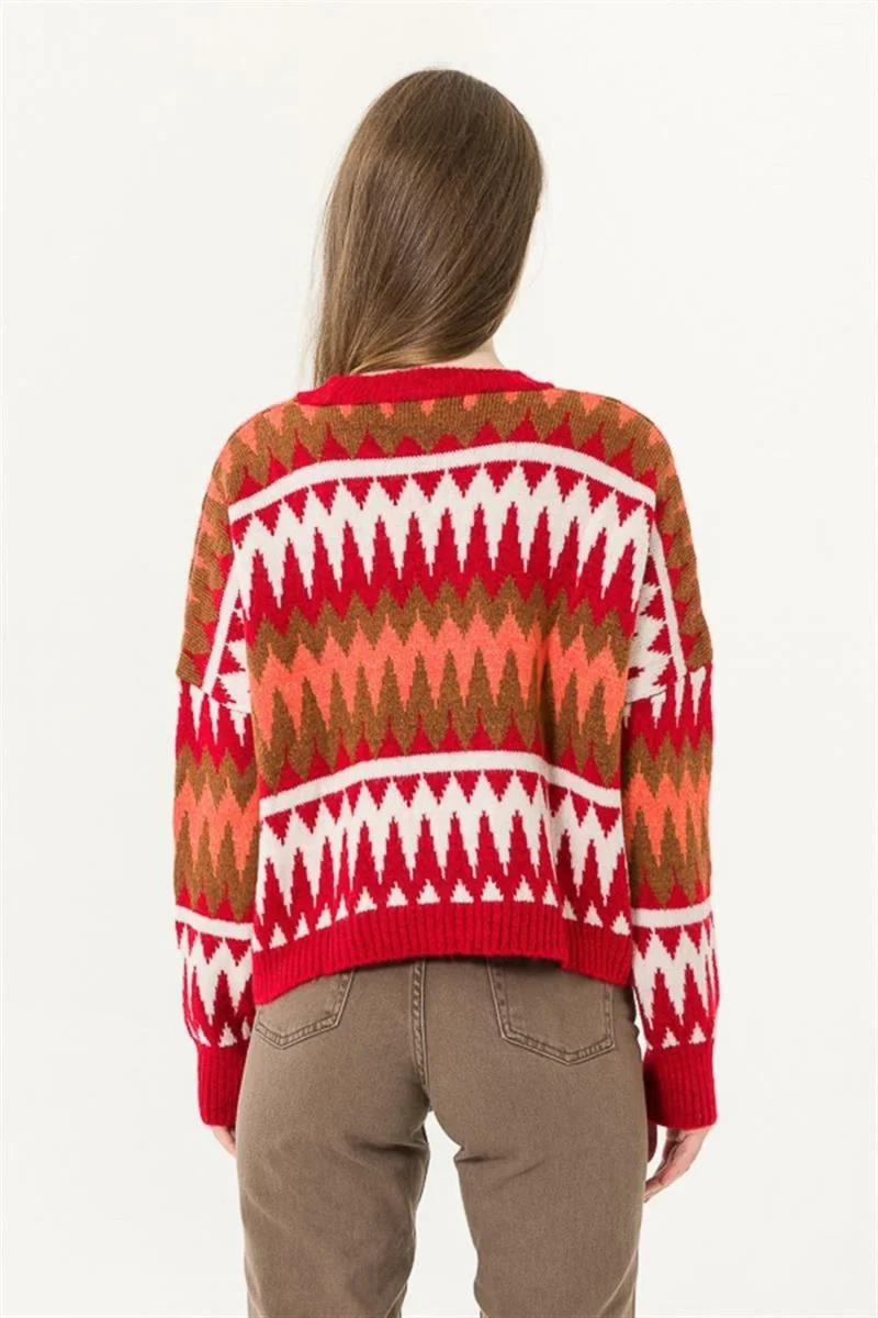 فاشن فريندز 24K0208K1 Women's Patterned Sweater