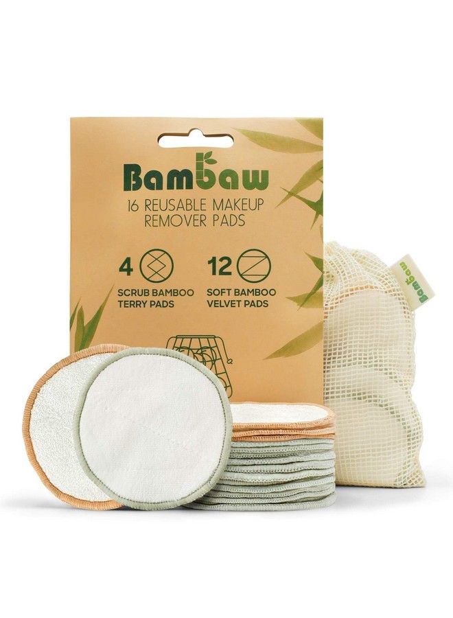 Bambaw Bambaw Reusable Makeup Remover Pads | 16 Reusable Cotton Rounds With Laundry Bag | Reusable Cotton Pads For Face | Perfect Eye Makeup Remover Pads | Washable Makeup Remover Pads | Re-Usable Face Pads  - Image 1