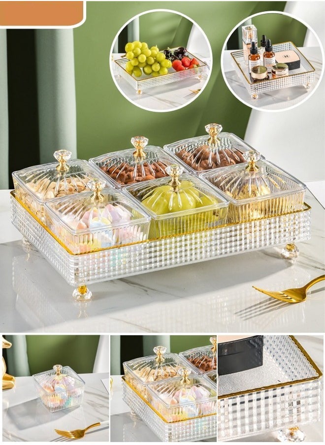 Beauenty 6-Grid Tea Tray Fruit Tray Snack Box Dried Fruit Tray Snack Tray Candy Tray Multi-Function Party Snack Tray Cosmetic Storage Box Desktop Storage Box Suitable For Living Room Kitchen Party Party (Transparent White)  - Image 1